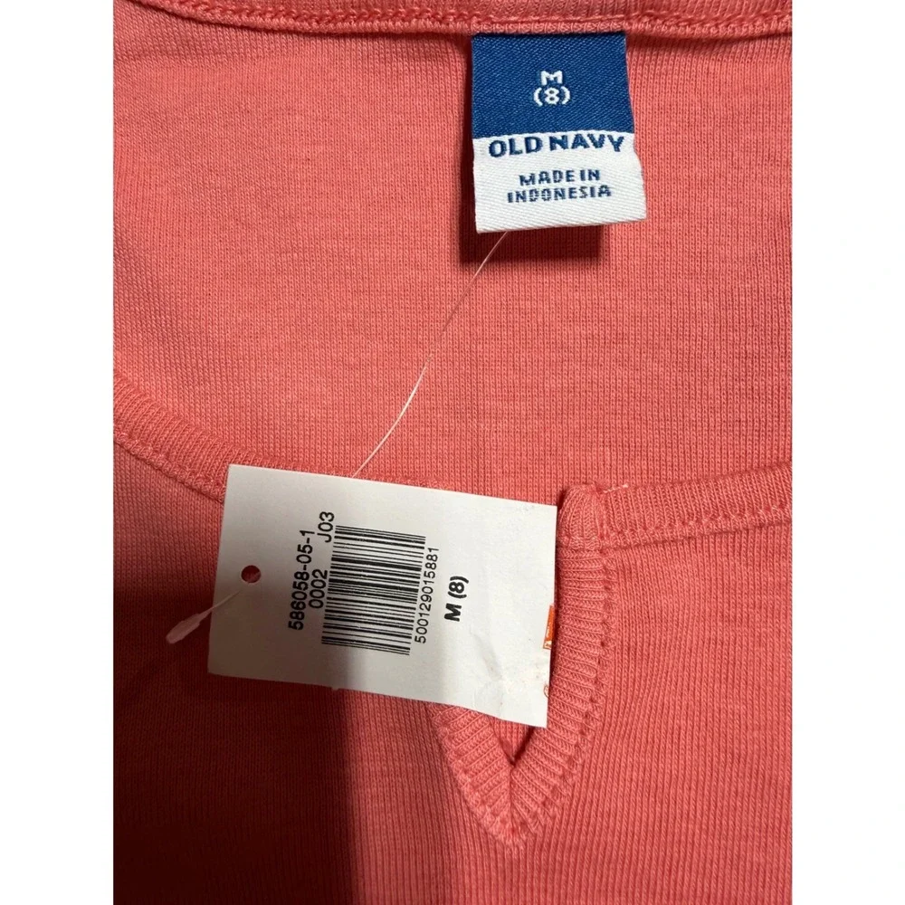 Old Navy Girls M 8 Coral Lettuce Trim Ribbed Short Sleeve Notched Neck Tee NWT